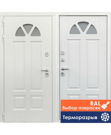 Входная дверь Дверной Континент Барселона Термо белая терморазрыв со стеклопакетом (RAL 9016)
