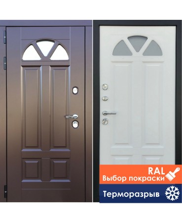 Входная дверь Дверной Континент Барселона Термо коричневая терморазрыв со стеклопакетом (RAL 8017)