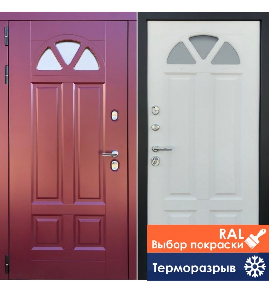 Входная дверь Дверной Континент Барселона Термо винно-красная терморазрыв со стеклопакетом (RAL 3005)
